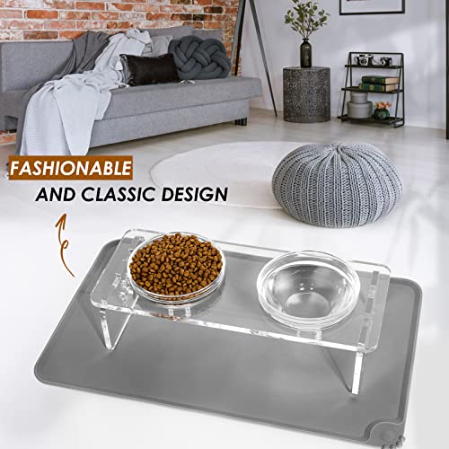 Elevated Dog & Cat Bowls – 3.75” Acrylic Raised Pet Feeder Stand with 2 Stainless Steel & 2 Glass Bowls – Food & Water Dish Set for Puppy/Small Dogs & Cats - size: Small Dogs & Cats-3.75" Height