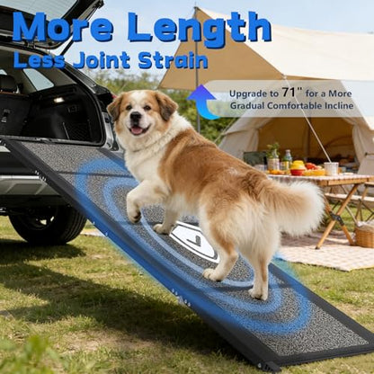 Dog Ramp for Car 71" L x 17" W, Foldable Pet Ramp for Large Dogs with Non-Slip Rug Surface, Portable Dog Car Ramp for SUV, Truck & Vehicle, Heavy-Duty Aluminum Pet Loading Ramp Supports 250 lbs - size: 71" L x 17" W