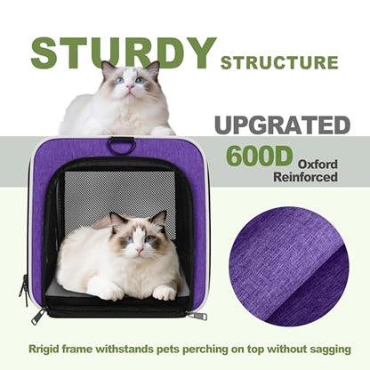GAPZER Per Carrier for Cat 18x11x11 Inch FAA Complaint, Kitten Taxi Top Load Soft Cloth Bag, Small Animal Portable in Cabin Crate Shih Tzu Dog Kennel Carry Case, 4-Sided-Ventilated Kitty Purse Purple - color: Purple