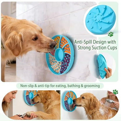 Slow Feeder Dog Bowl Silicone Suction Cup Anti Spill Dogs Cats Blue | strong suction base prevents sliding, extends mealtime, reduces anxiety, textured surface, dishwasher safe - color: Blue