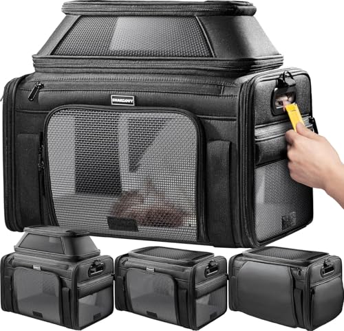 Top-Expandable Pet Carrier with Treat & Pet Window,17x11x9.5 Inch Alaska Hawaiian Airline Approved,Soft-Sided Dog Carrier for Small Dogs and Cats,Travel Cat Carrier with Locking Safety Zippers,Black - color: Black, size: 17.0"L x 11.0"W x 9.5"H