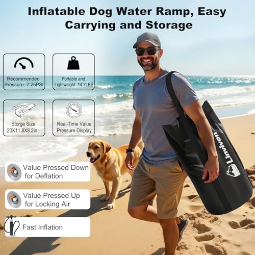 Inflatable Dog Boat Ramp for Dogs Up to 240 lbs, Inflatable Dock Floating Platform with Anti-Slip EVA Foam Safe & Easy Water Access, Dog Ramp for Boat, Pools, Lakes, Boats, Docks, Green - color: Green
