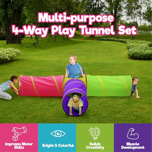 Hide N Side Kids Play Tunnels, Indoor Outdoor Crawl Through Tunnel for Kids Dog Toddler Babies Children, Pop up Tunnel Gift Toy (Multi, 4 Way)