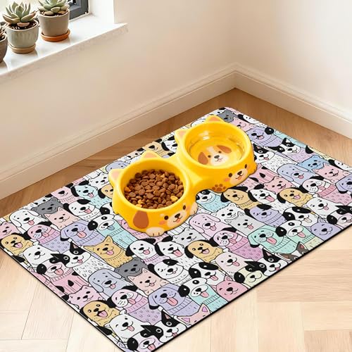 Pet Feeding Mat for Floors Waterproof Dog Mat for Food and Water Absorbent Quick Dry Non Slip mat for Cat Bowls - color: ColorfulDog, size: 24"L x 16"W