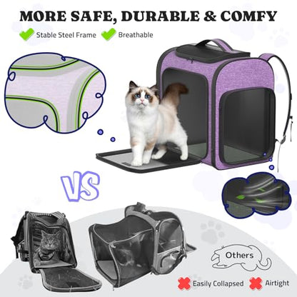 Pawtners Dog Carrier Backpacks Large Cat Backpack with Anti-Scratch Mesh, Foldable Designed Pet Backpack Carrier for Kitten Small Dogs & Large Cats Up to 18 Lbs, Dog Carrier for Travel Outdoor - color: Purple