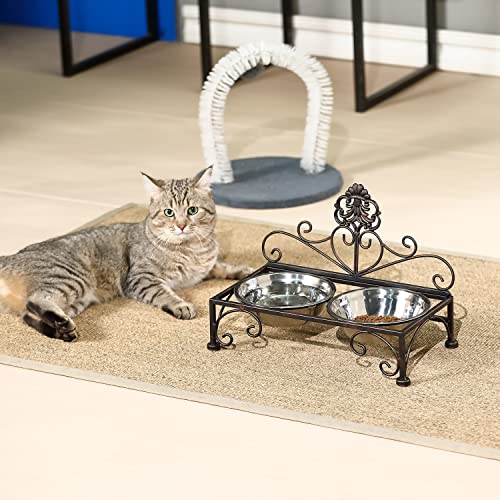 Elevated Dog Bowls for Small Dogs Metal Raised Dog Bowl Cat Dish Stand with Double Stainless Steel Pet Feeder for Food and Water Lifted Cats Bowls with Stand Elevated Pets Bowl Holder - Height 3.54" - size: 3.54" Height Black
