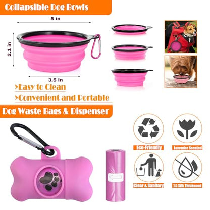 LOBEVE No Pull Dog Harness, Collar & Leash Set | Includes Dog Seat Belt, Collapsible Bowls & Poop Bag Dispenser. Ideal for Training, Walking, Hiking. Fits Small to Large Dogs(Pink-L) - color: Pink, size: Large