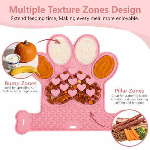 Dog Lick Mat with Suction Cups, Slow Feeder & Enrichment Mat for Dogs & Cats, Silicone Feeding Mat for Wet & Dry Food, Anxiety Relief, Mess-Free Foldable Pocket Design, Pink - color: Pink