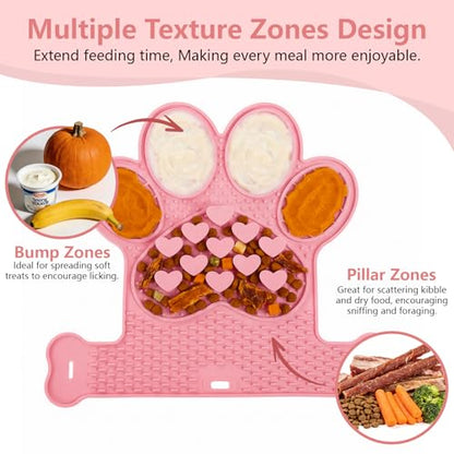 Dog Lick Mat with Suction Cups, Slow Feeder & Enrichment Mat for Dogs & Cats, Silicone Feeding Mat for Wet & Dry Food, Anxiety Relief, Mess-Free Foldable Pocket Design, Pink - color: Pink
