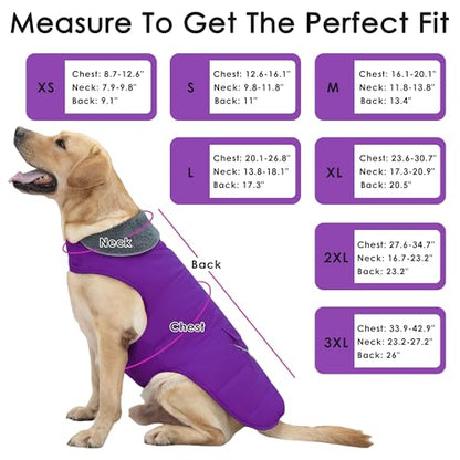 Petglad Dog Coat, Waterproof Dog Winter Jacket with Pocket, Reflective Adjustable Pet Snow Vest, Warm Cozy Fleece Sweater for Small Medium Extra Large Dogs - Purple, L - color: Purple, size: L(Chest Girth:20.1-26.8")