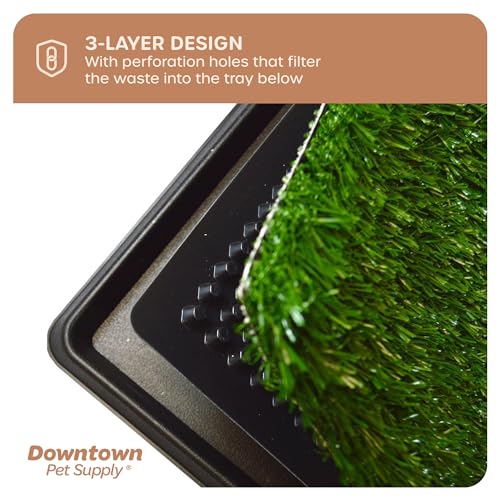 Downtown Pet Supply Dog Grass Pad with Tray, 20 x 30 - Outdoor and Indoor Potty System for Dogs with Replaceable Synthetic Grass Pee Turf - Portable and Waterproof Turf Dog Potty - size: 20" x 30"