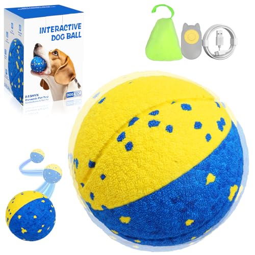 Dog Ball Smart Interactive Dog Toy with Remote Control,Automatic Moving,Bouncing and Rotating 3 Modes,E-TPU Material Aggressive Chewers,IPX7 Waterproof,Rolling Ball for Large Medium Dogs - color: Blue+Yellow
