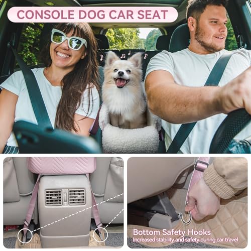 PETSFIT Cat Car Seat, Portable Console Dog Car Seat with Safe Protective Hooks, Luxury Pet Car Seat Includes Safety Leash and Storage Pocket for Pets Up to 9 lbs (Pink) - color: Pink