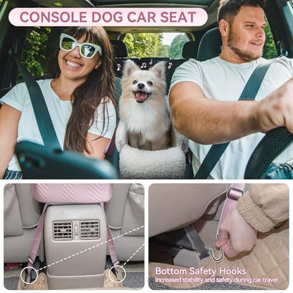 PETSFIT Cat Car Seat, Portable Console Dog Car Seat with Safe Protective Hooks, Luxury Pet Car Seat Includes Safety Leash and Storage Pocket for Pets Up to 9 lbs (Pink) - color: Pink