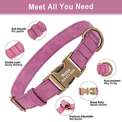 Personalized Dog Collars for Small Dogs, Custom Soft PU Leather Dog Collar with Engraved ID Name and Number, Adjustable & Durable Pet Collars with Quick Release Metal Buckle,S(10-16") - color: Eustoma Purple-Engraving, size: Small: Fit 10-16" Neck