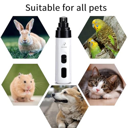 Electric Dog Nail Grinder - USB Rechargeable Electric Nail Trimmer with 3 Diamond Grinding Heads for Small to Large Dogs & Cats