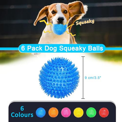 3.5” Squeaky Dog Toy Balls (6 Colors) Dog Toys Spikey Dogs Ball for Aggressive Chewers Heavy Duty Teething Large Medium Durable Dogs Balls - size: 3.5 Set of 6
