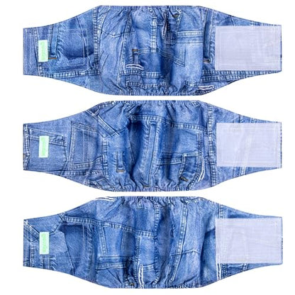 Wegreeco Jeans Washable Male Dog Diapers (Pack of 3) - Washable Male Dog Belly Wrap (X-Small) - color: Blue Jeans, size: X-Small (Pack of 3)