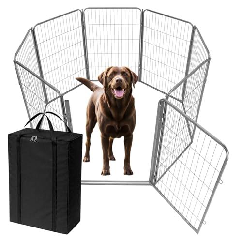 Dog Playpen w/Carrying Case for Indoor or Outdoor Use – 40 Inch, 8 Grey Panels - Portable Metal Exercise Pen for Medium & Large Dogs - Pet Fence Kennel Crate for House, RV, or Travel - color: Grey, size: 40 Inch