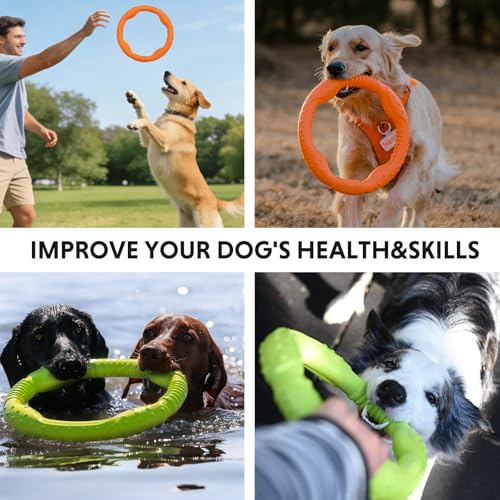 LaRoo Dog Toys for Medium/Large Dogs, Floatable Dog Flying Discs 3 Sizes Pool Toy, Interactive and Tug of War Ring Toy, Funny Fetch Teething Toys (Green, 11.8“) - color: Green, size: Large