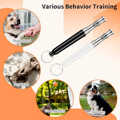 2 PCS Silent Dog Whistle to Stop Barking, Dog Whistle to Call Your Dogs, Adjustable Ultrasonic Dogs Training Whistles with Lanyard (Black+White)