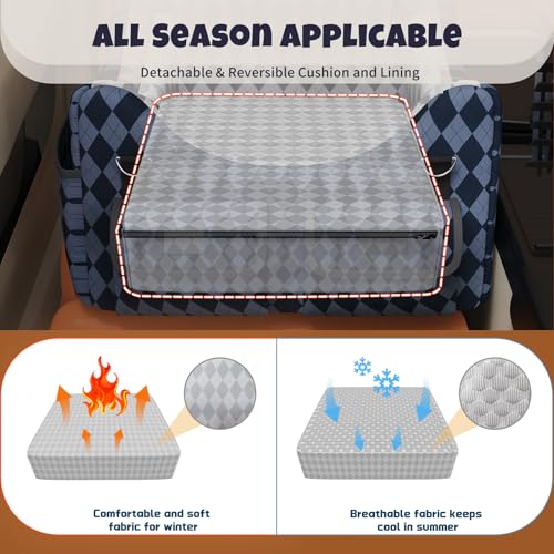 Dog Car Seat for Small/Medium Dogs up to 35lbs, 4-Pocket Storage Memory Foam Dog Booster Seat, Detachable Washable Pet Car Seat with Safety Belt, Outdoor & Indoor Use (Blue/Grey)