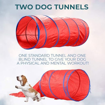 Dog Agility Training Equipment Set,Portable Dog Agility Course Backyard Set with 9ft Dog Tunnel, Weave Poles, Hoop Dog Jumps, Collapsible Water Bowl & More,Dog Training Kit for Indoor & Outdoor