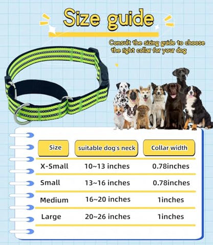 Martingale Dog Collars with Quick Release Buckle, Heavy Duty Nylon Reflective Dog Collar, NO Pull Walking Training Collar for Large, Medium, Small Dogs (Green, Small) - color: Green, size: Small