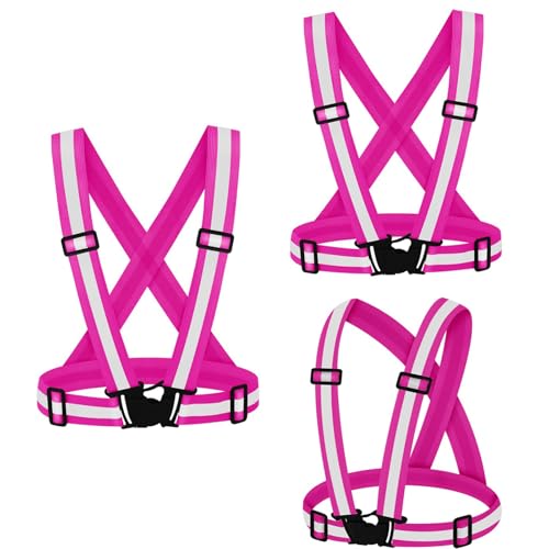 Reflective Vest Running Gear,High Visibility Adjustable Safety Vest for Outdoor Motorcycle,Dog Walking,Night Running,Hiking - color: Rose Red X3