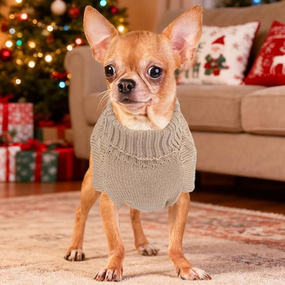 Dog Sweaters for Small Dogs Fall Winter Puppy Sweater Warm Dog Clothes Girl boy Solid Knit Chihuahua Sweater Sleeveless Doggy Coat Turtleneck Pullover Doggie Cat Outfit(Khaki, X-Small) - color: Khaki, size: X-Small