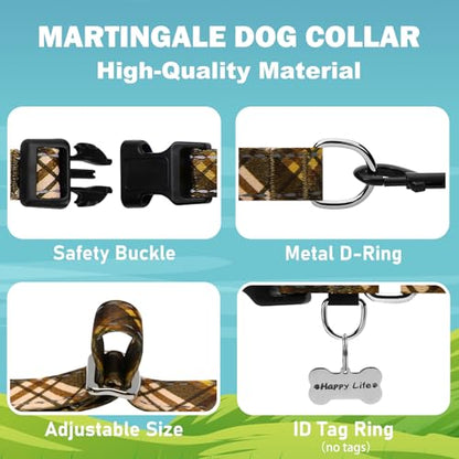 Fall Reflective Martingale Collar for Dogs with Quick Release Buckle Autumn Dog Collars (Brown Plaid, Small) - color: Brown Plaid, size: Small