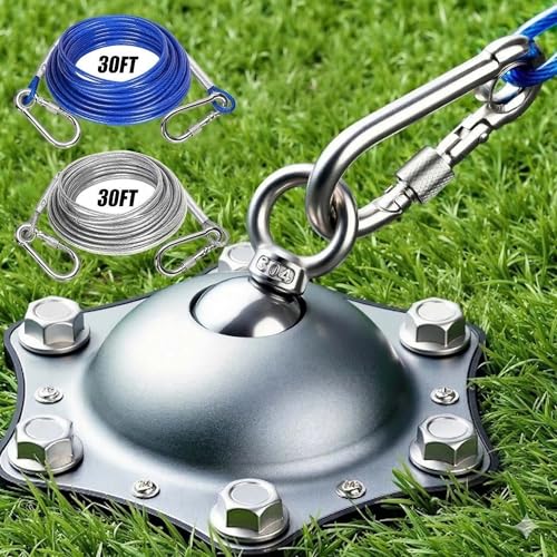 Dog Tie Out Cable and Stake with 2 x 30FT Cables, 360° Swivel Dog Stakes for Outside, Heavy Duty Dog Leads for Yard, No Tangle Dog Runner for Yard Camping for Up to 200LBS - color: Silver & Blue, size: 30FT