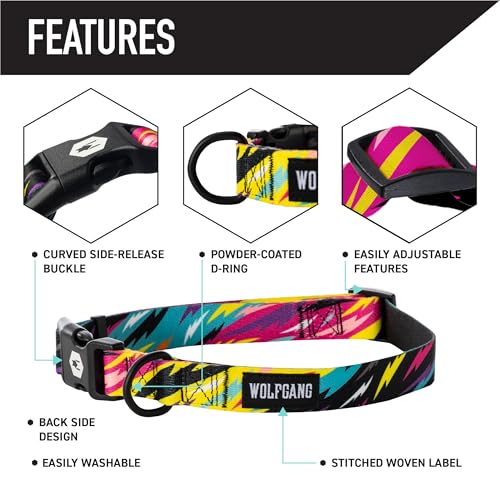 Wolfgang Heavy Duty, Adjustable Dog Collar with Quick Release Nylon Buckle for Walking & Training, FuzzyTails Print, Small - color: FuzzyTails Print, size: Small (5/8 Inch x 8-12 Inch)