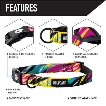 Wolfgang Heavy Duty, Adjustable Dog Collar with Quick Release Nylon Buckle for Walking & Training, FuzzyTails Print, Small - color: FuzzyTails Print, size: Small (5/8 Inch x 8-12 Inch)