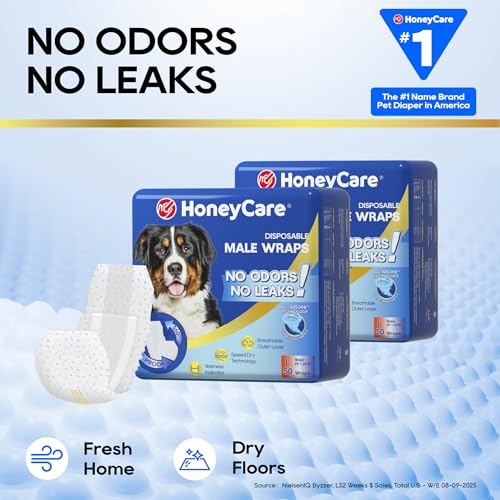 HONEY CARE All-Absorb A24 Male Dog Wrap, 50 Count, Large - size: Large( 50 Count)( Pack of 1)