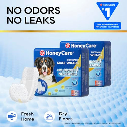 HONEY CARE All-Absorb A24 Male Dog Wrap, 50 Count, Large - size: Large( 50 Count)( Pack of 1)