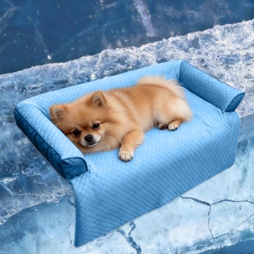 GGIB Cooling Dog Bed Mat with Bolster Pillow Washable Dog Couch Cover Breathable Summer Pet Couch Bed Protector Indoor(Small, Cooling Blue) - color: Cooling Blue, size: 35.0"L x 31.0"W x 5.0"Th