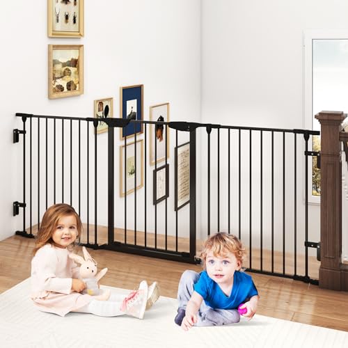 74" Wide Baby Gate Metal Safety Playpen - Fireplace Fence for Toddler/Pet/Dog, 3-Panel,30" H, Black - size: 74" Wide, 3-Panel (30" H)