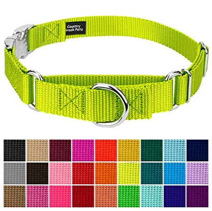 Country Brook Petz - Martingale Dog Collar - Heavy Duty Nylon Adjustable Martingale Dog Collar with Premium Buckle for Small Medium Large Breeds (5/8 Inch, Extra Small, Hot Yellow) - color: Hot Yellow, size: Extra Small (Pack of 1)