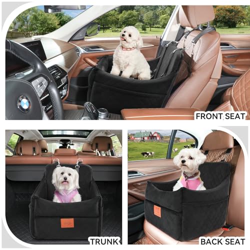 GL GLENSLAVE Dog Car Seat for Small/Medium Dogs, Dog Booster Car Seats with Thick Cushion for Dogs Under 35lbs, Detachable Washable Pet Carseat with Storage Pockets, 2 Safety Belts(Black) - color: Black