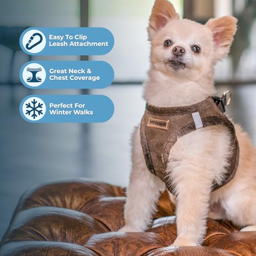 Best Pet Supplies - All Weather Plush, Reflective, No Pull Harness for Small, Medium Dogs, Cats - Secure with Hook & Loop Fastener, Buckle, Double D-Rings - Chocolate Suede, XS - color: Chocolate Suede, size: XS