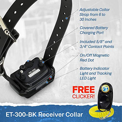Educator ET-300 Black Mini E Collar for Dog Training with Remote - 1/2 Mile Range, Waterproof, 100 Blunt Stimulation Levels, Tone or Vibration Mode, Night Light Tracking for Small, Medium & Large Dogs - size: 1-Dog (ET-300 Black)