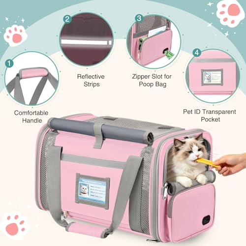 Soft Cat Carrier for Pets Up to 20 Lbs, Collapsible Cat Carrier Bag with Privacy Curtains, Airline Approved Small Pet Carrier for Small Medium Cats Dogs Puppy, Washable Soft Pet Travel Bag Dog Carrier - color: Pink