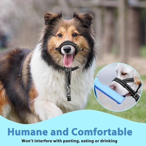 BARKLESS Soft Dog Head Collar, Patented Padded No Pull Head Halter, Training Nose Leash with Safety Link for Medium Large Dogs, Adjustable Muzzle Leash, Easy Control for Walking(Black, XL) - size: XL (Snout 12"-17.5")