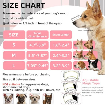 PUPTECK Dog Muzzle, Soft Adjustable Loop Reflective Pets Muzzle Prevent Biting Barking Chewing, Breathable Muzzle with Air Mesh Dog Mouth Guard Drinkable for Large Medium Small Sized, Pink Plaid M - color: Pink, size: M (Snout Cir: 5.5"-7.87")