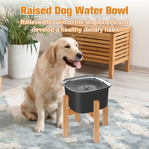 Decflow 3L Elevated Dog Water Bowl, Stainless Steel Raised Slow Water Bowl with Stand, Large Capacity No Spill Dog Dispenser for Small, Medium and Large Dogs - color: Black