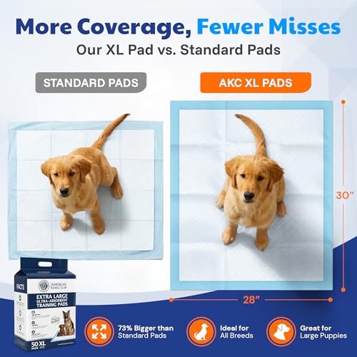 American Kennel Club Scented Puppy Training Pads with Ultra Absorbent Quick Dry Gel – 28 x 30 Pee Pads for Dogs - Fresh Scented - 50 Count, XL - size: 28 x 30 - 50 Count