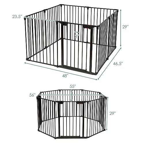 Costzon Baby Safety Gate, 181-Inch Extra Wide Fireplace Fence, Foldable Pet Gates with Add/Decrease Panels Directly, Wall-Mount Metal Gate for Pet & Child - color: Black, size: 8-Panel