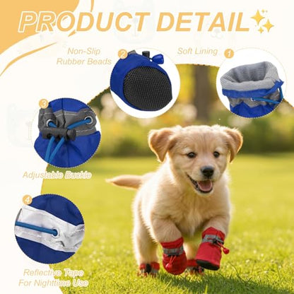 Dog Shoes Dog Boots, Paw Protector Anti-Slip Sole Winter with Reflective Strap Waterproof Soft, (4Pcs, Oxford,2.2x1.8, Blue), for Small Medium Puppies/Walking/Outdoor/Hardfloor