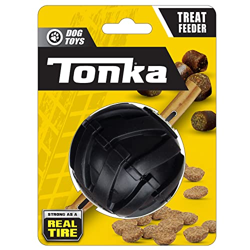Tonka Mega Tread Ball Treat Holder Dog Toy, Lightweight, Durable and Water Resistant, 3 Inches, for Small/Medium/Large Breeds, Single Unit, Black - size: 3 inch Mega Tread Ball